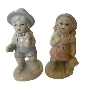Vintage Porcelain Girl & Boy Figurines Gold Accents Made in China
